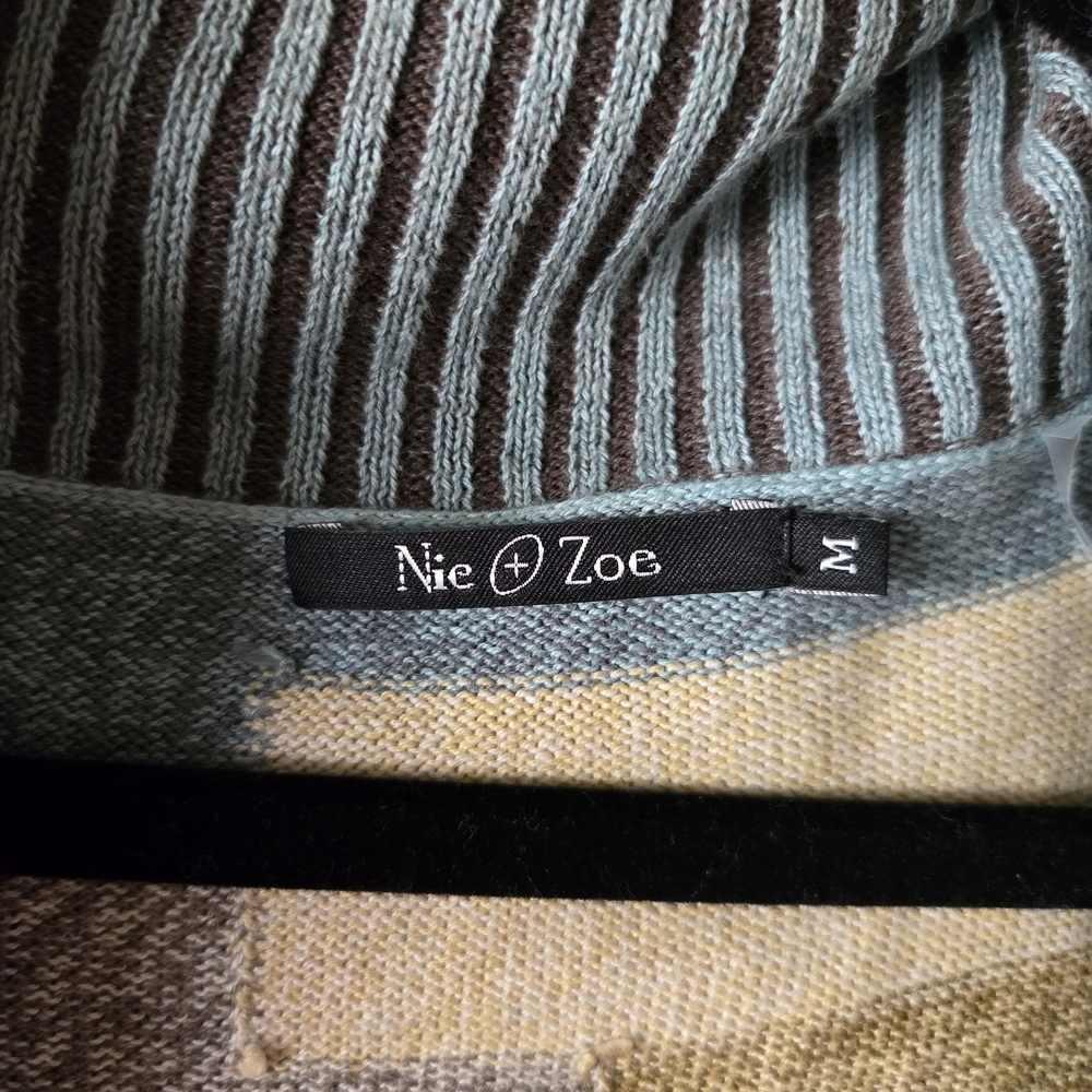 NIC+ZOE Multicolor Blue Patchwork Striped Cardigan ~Medium Cottonblend Retro - Picture 8 of 9